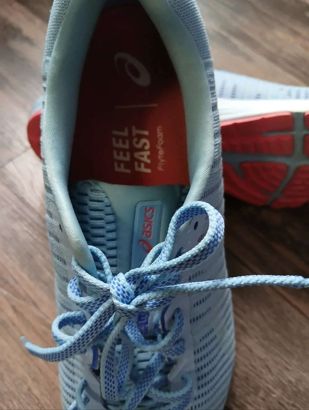 Asics Light Blue Athletic Running Shoes with Coral Accents Size 10